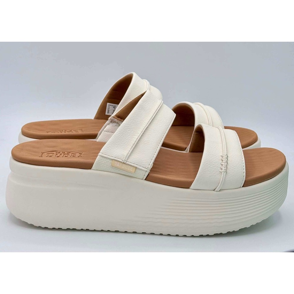 HEYDUDE Austin Slide Classic Platform Sandals Ivory White Womens Size 9 New
